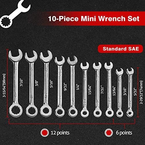 SPEEDWOX Mini SAE Ignition Wrench Set 10 Pcs 5/32"-7/16" | High Carbon Steel Rust-Resistant Chrome Finish thumbnail 2