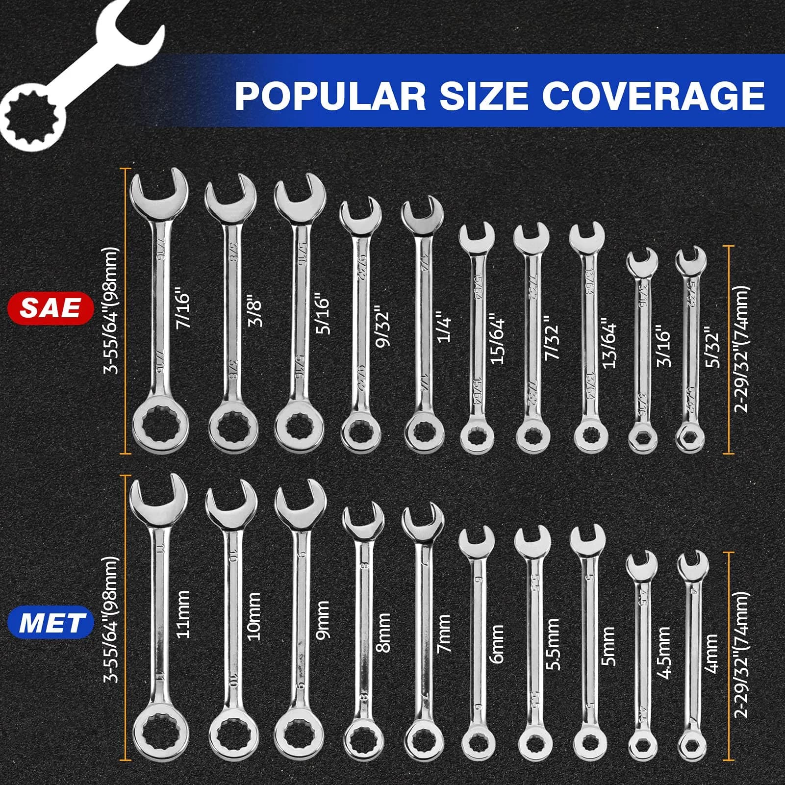 SPEEDWOX Mini Wrench Set 20-Piece 16.7cm (6.57in) | High Carbon Steel Angled Box Ends - view 5