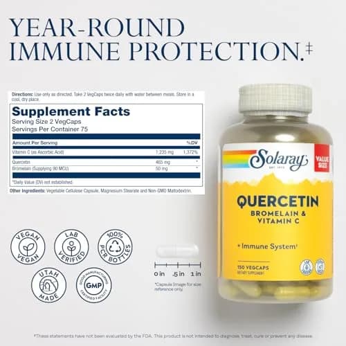 SOLARAY Quercetin Bromelain & Vitamin C 150 VegCaps | Year-Round Immune Support, Vegan, 500mg Quercetin & 1235mg Vit C thumbnail 2