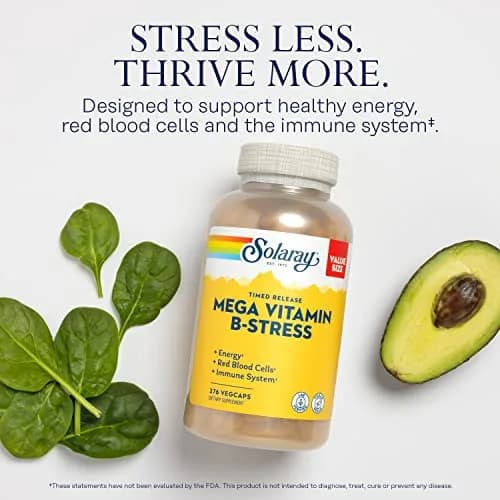SOLARAY Mega Vitamin B-Stress - Timed Release Vitamin B Complex w/Vitamin B12, B6, Folic Acid, VIT. C - Vegan, 276 Count thumbnail 3