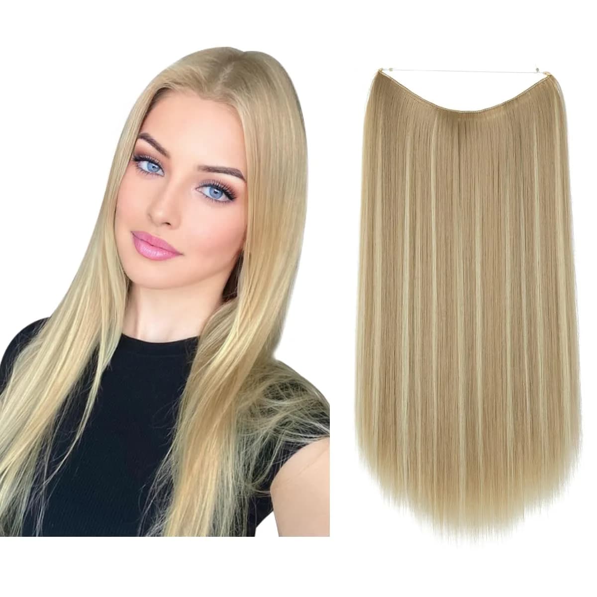 SARLA Invisible Wire Hair Extensions Dirty Blonde Straight Synthetic Hairpieces 14 inch (35.56 cm) | Heat Resistant Hair Extension for Women — Straight-Dirty Blonde