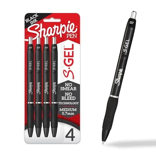 Sharpie S-Gel Pens, Medium Point (0.7mm), Black Ink, 4 Count | Smooth Ink Flow for Writing thumbnail 1