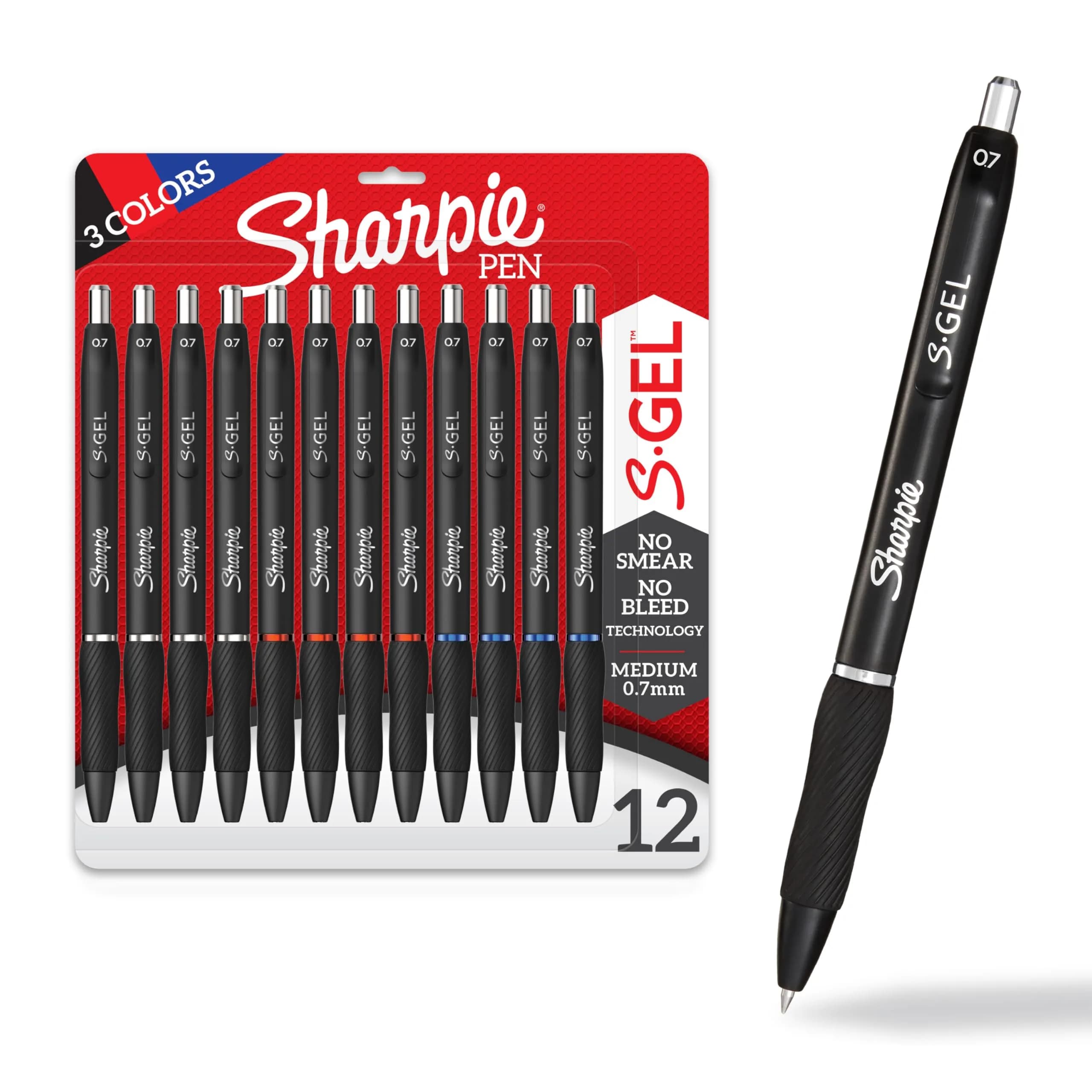Sharpie S-Gel Gel Pens Black Barrel Medium Point 0.7mm Assorted Ink Colors 12 Count | Smoother Bolder Cleaner Quicker Drying — Assorted