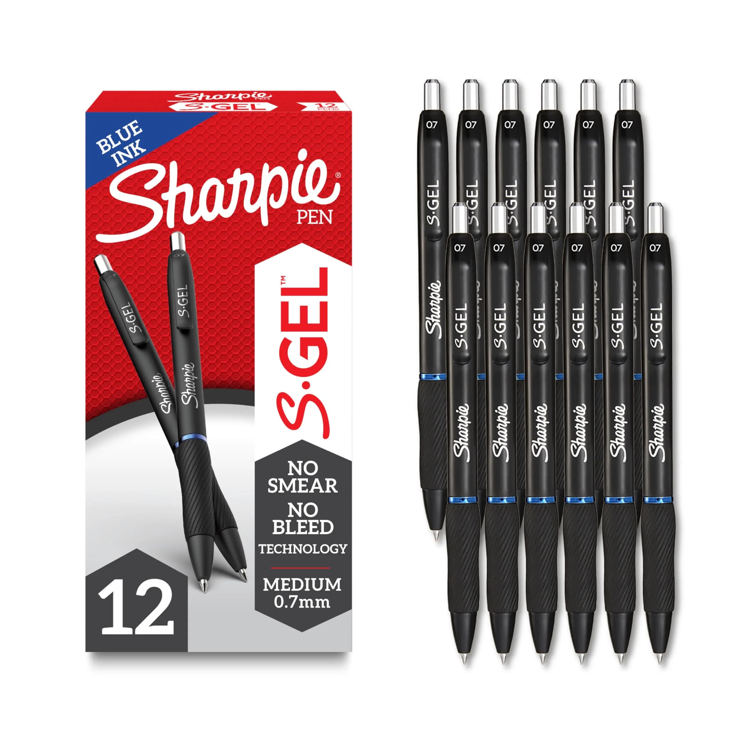 Sharpie S-Gel Pens, Medium Point (0.7mm), Blue Ink, 12 Count | Smooth Ink Flow Writing Instrument — Blue