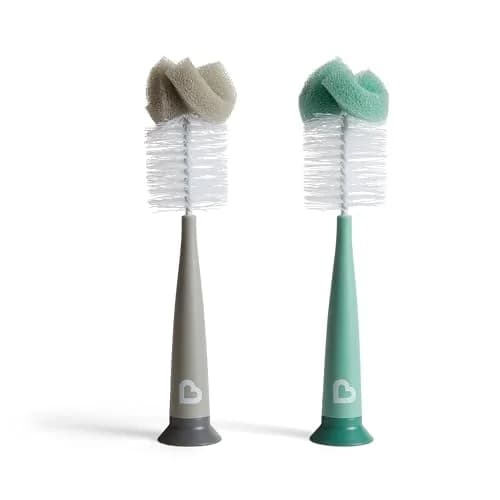 Munchkin Sponge Bottle Brush, Grey/Sage | 2 Count, Soft Nylon & Sponge, Upright Stand thumbnail 1