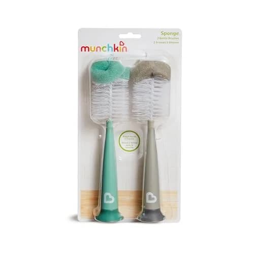 Munchkin Sponge Bottle Brush, Grey/Sage | 2 Count, Soft Nylon & Sponge, Upright Stand thumbnail 6