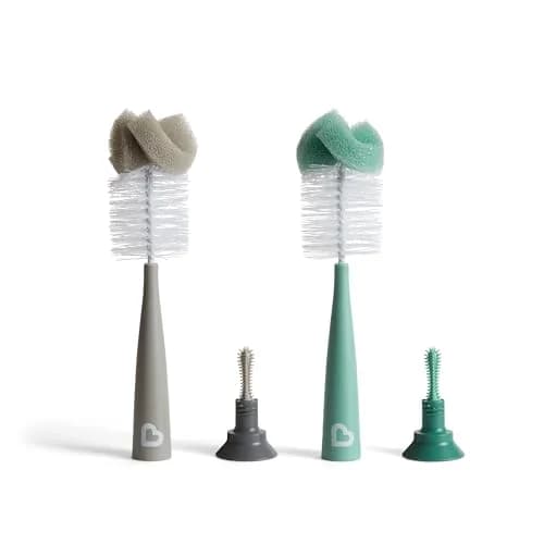 Munchkin Sponge Bottle Brush, Grey/Sage | 2 Count, Soft Nylon & Sponge, Upright Stand thumbnail 2