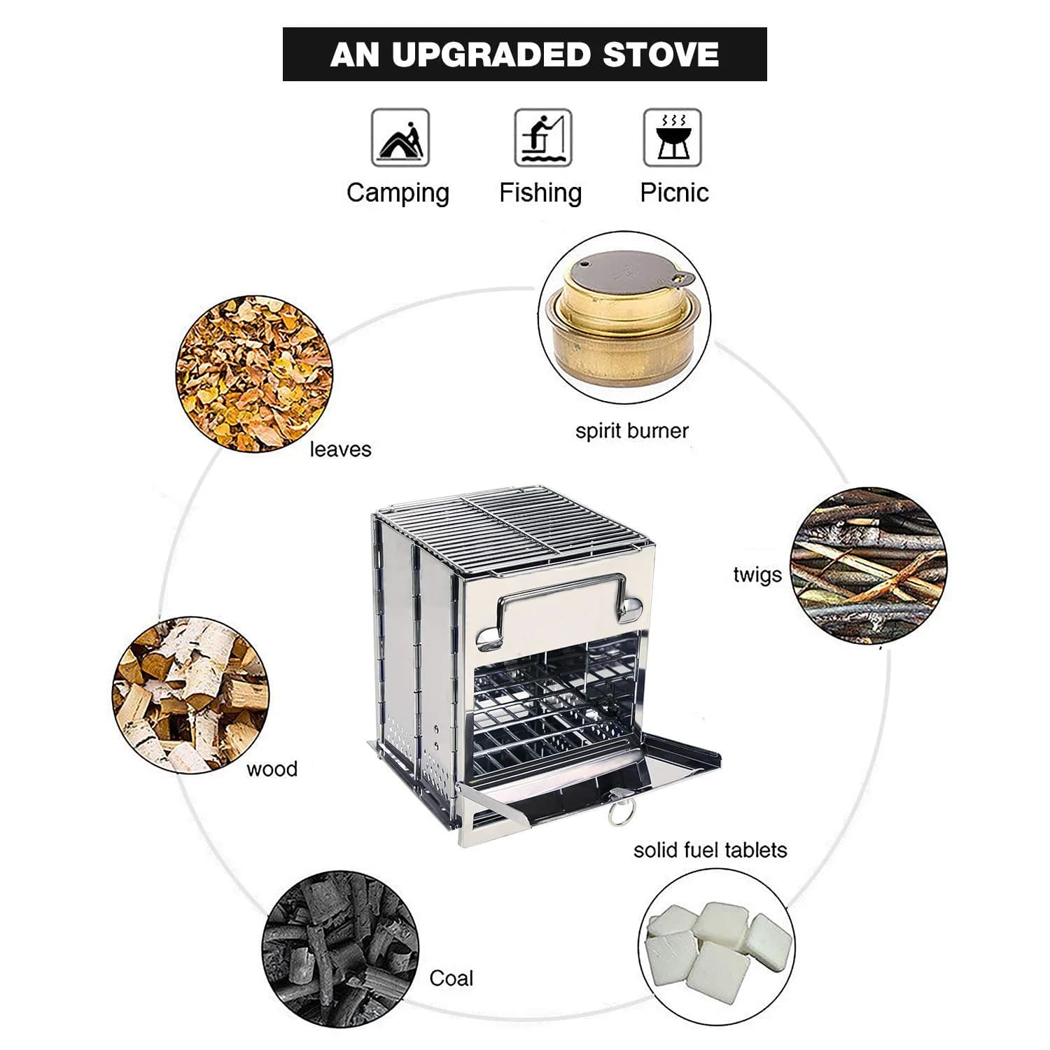 REDCAMP Stainless Steel Camping Wood Burning Stove with Storage Bag | Large, 2.63 kg (5.5 lbs) - view 7