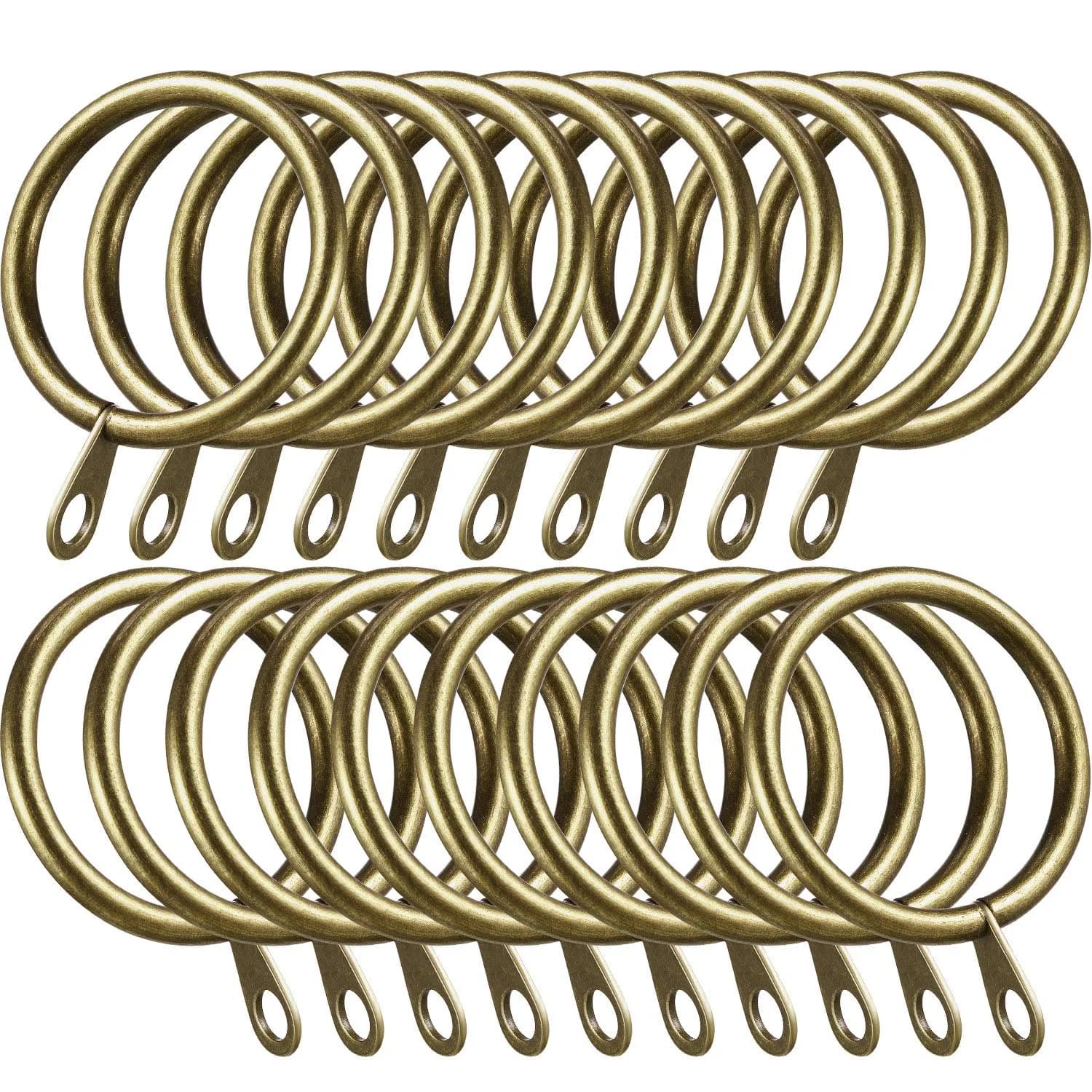 Shappy Antique Brass Curtain Rings with Hooks, 20 Pack Metal Rings for Pinch Pleat Drapes & Rods, 30mm Internal Diameter | Heavy Duty Sliding Eyelet - main product image