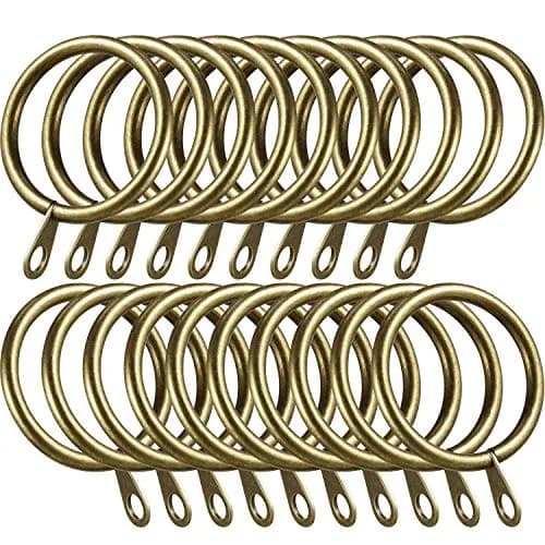 Shappy Antique Brass Curtain Rings with Hooks, 20 Pack Metal Rings for Pinch Pleat Drapes & Rods, 30mm Internal Diameter | Heavy Duty Sliding Eyelet thumbnail 1