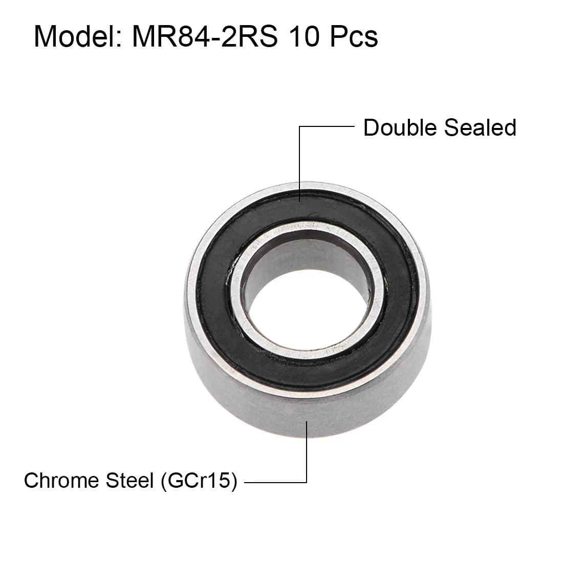 uxcell MR84-2RS Deep Groove Ball Bearings 4mm x 8mm x 3mm | Double Sealed Chrome Steel (10 Pcs) - view 2