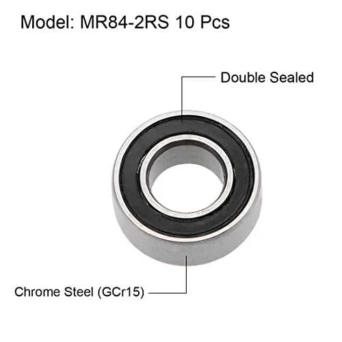 uxcell MR84-2RS Deep Groove Ball Bearings 4mm x 8mm x 3mm | Double Sealed Chrome Steel (10 Pcs) thumbnail 2