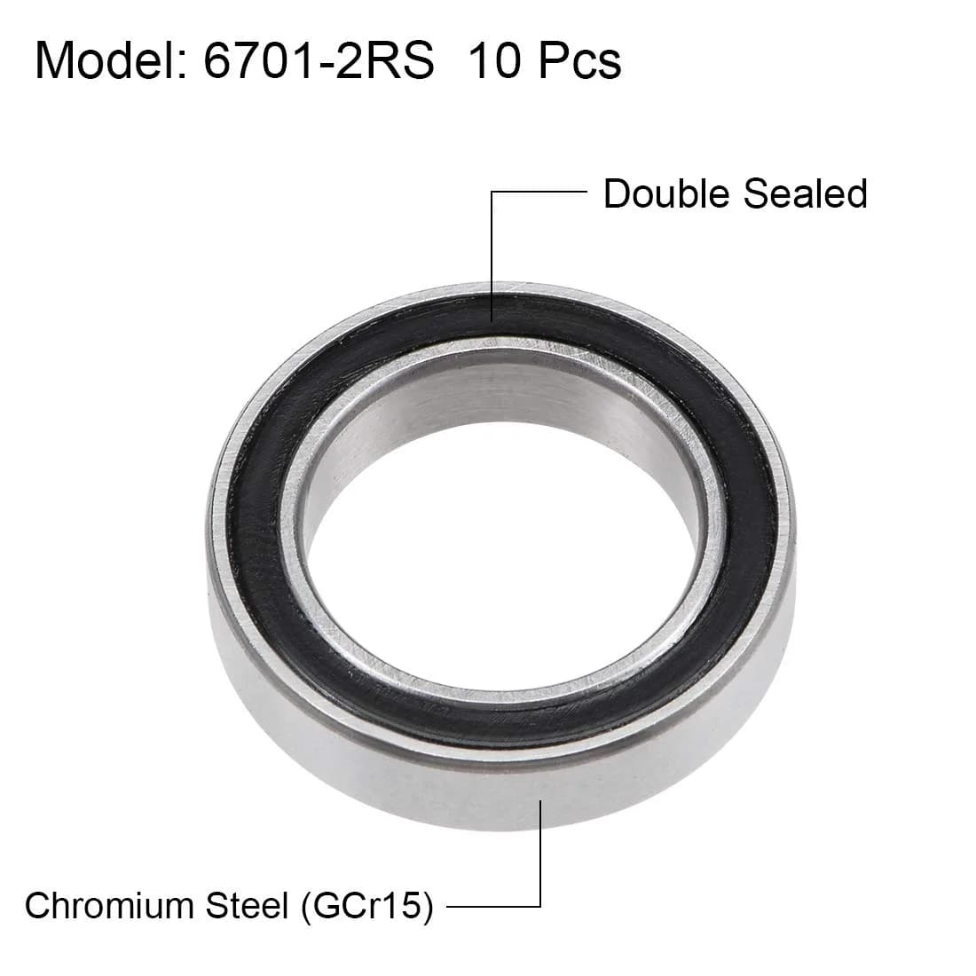 uxcell 6701-2RS Deep Groove Ball Bearings 12mm x 18mm x 4mm Double Sealed Chrome Steel 10 Pcs - view 2