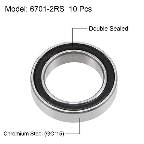 uxcell 6701-2RS Deep Groove Ball Bearings 12mm x 18mm x 4mm Double Sealed Chrome Steel 10 Pcs thumbnail 2