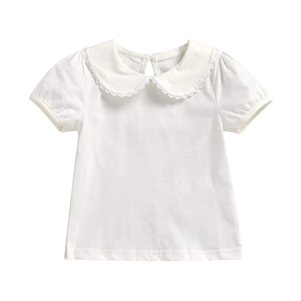 MODNTOGA Kids Baby Girl Long Sleeve Collar Shirt 3-4 Years | Solid White Toddler Top with Puff Sleeves — E(off-white)