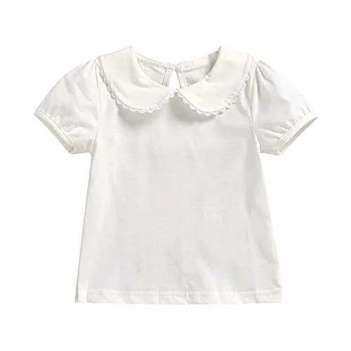 MODNTOGA Kids Baby Girl Long Sleeve Collar Shirt 3-4 Years | Solid White Toddler Top with Puff Sleeves thumbnail 1