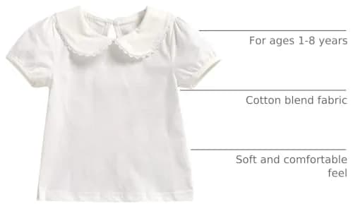 MODNTOGA Kids Baby Girl Long Sleeve Collar Shirt 3-4 Years | Solid White Toddler Top with Puff Sleeves thumbnail 4