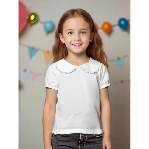 MODNTOGA Kids Baby Girl Long Sleeve Collar Shirt 3-4 Years | Solid White Toddler Top with Puff Sleeves thumbnail 6