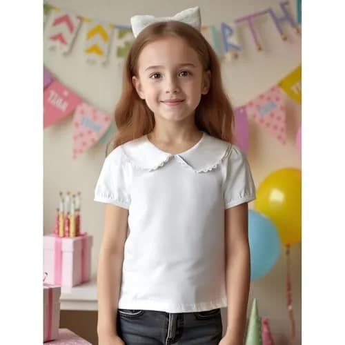 MODNTOGA Kids Baby Girl Long Sleeve Collar Shirt 3-4 Years | Solid White Toddler Top with Puff Sleeves thumbnail 7