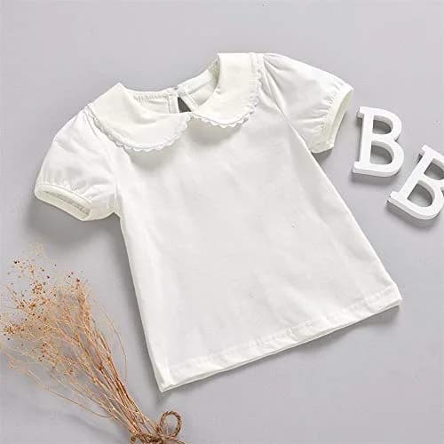 MODNTOGA Kids Baby Girl Long Sleeve Collar Shirt 3-4 Years | Solid White Toddler Top with Puff Sleeves thumbnail 8