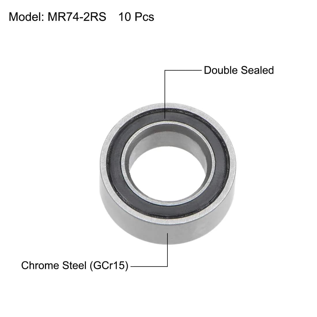 uxcell MR74-2RS Deep Groove Ball Bearings 4mm Inner Dia 7mm OD 2.5mm Bore Double Sealed Chrome Steel Z2 10pcs - view 2