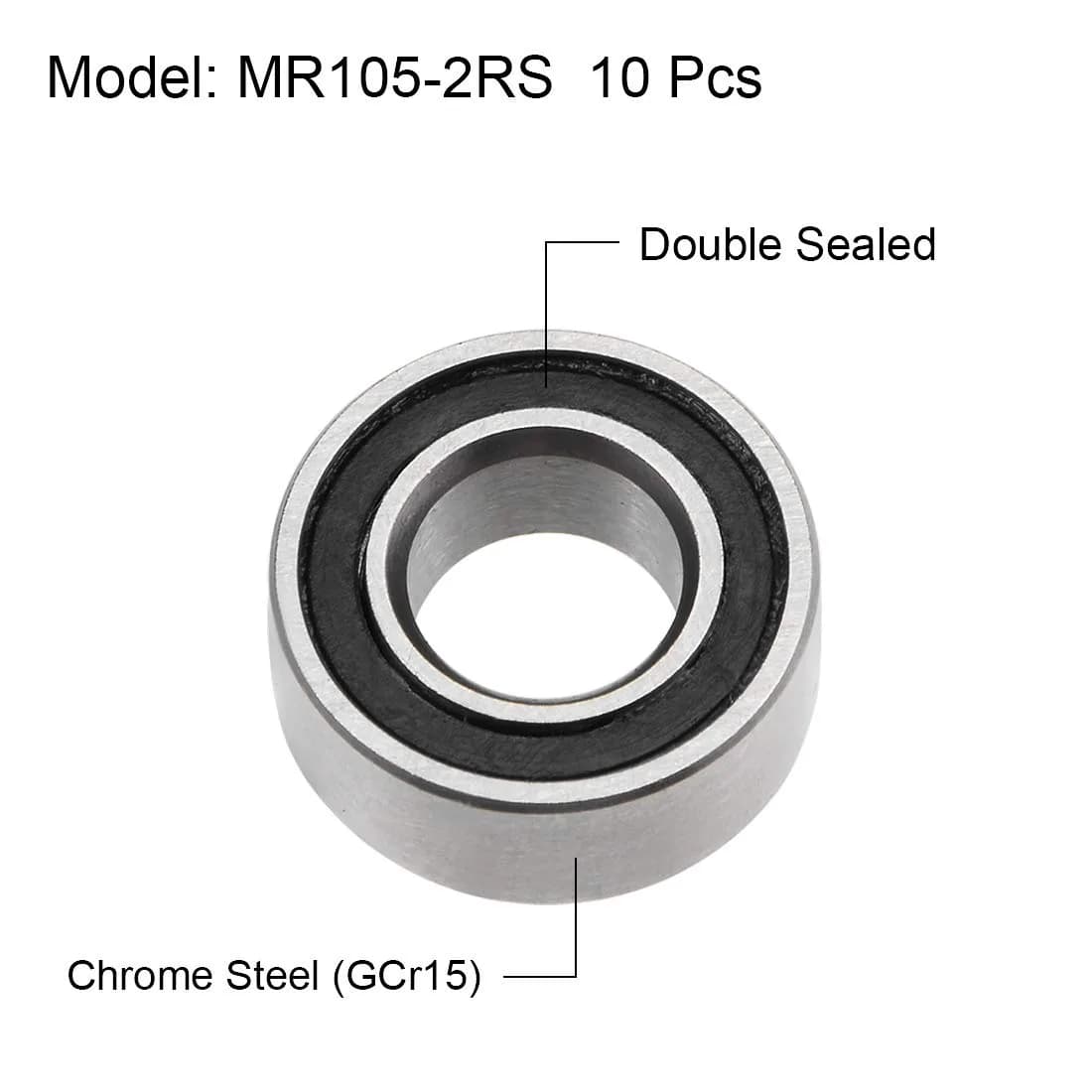uxcell MR105-2RS 5mm Inner Dia 10mm OD 4mm Bore Double Sealed Deep Groove Ball Bearings (10pcs) - view 2
