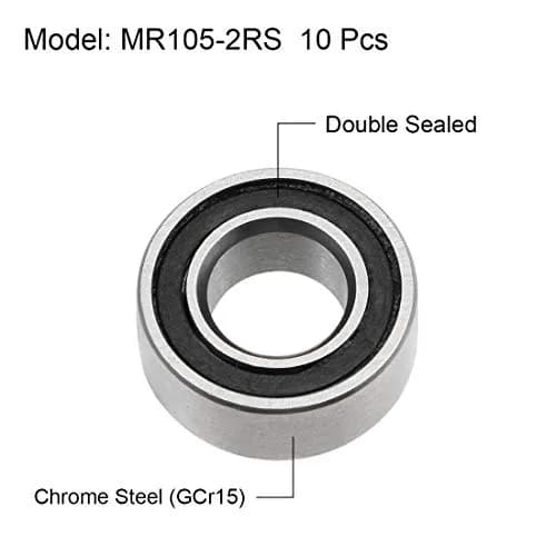 uxcell MR105-2RS 5mm Inner Dia 10mm OD 4mm Bore Double Sealed Deep Groove Ball Bearings (10pcs) thumbnail 2