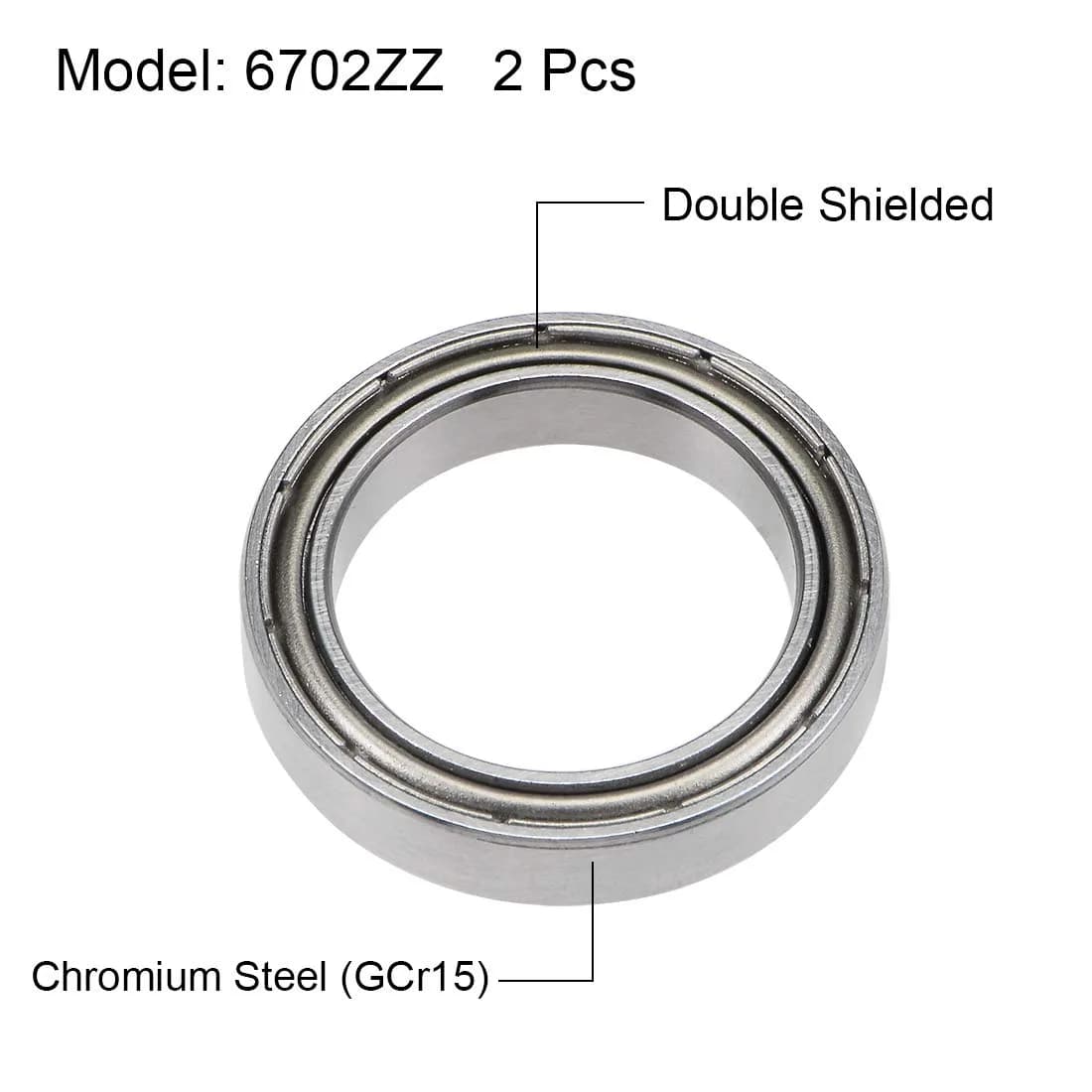 uxcell 6702ZZ Deep Groove Ball Bearings 15mm x 21mm x 4mm Double Shielded Chrome Steel 2 Pcs | Industrial Grade Precision - view 2