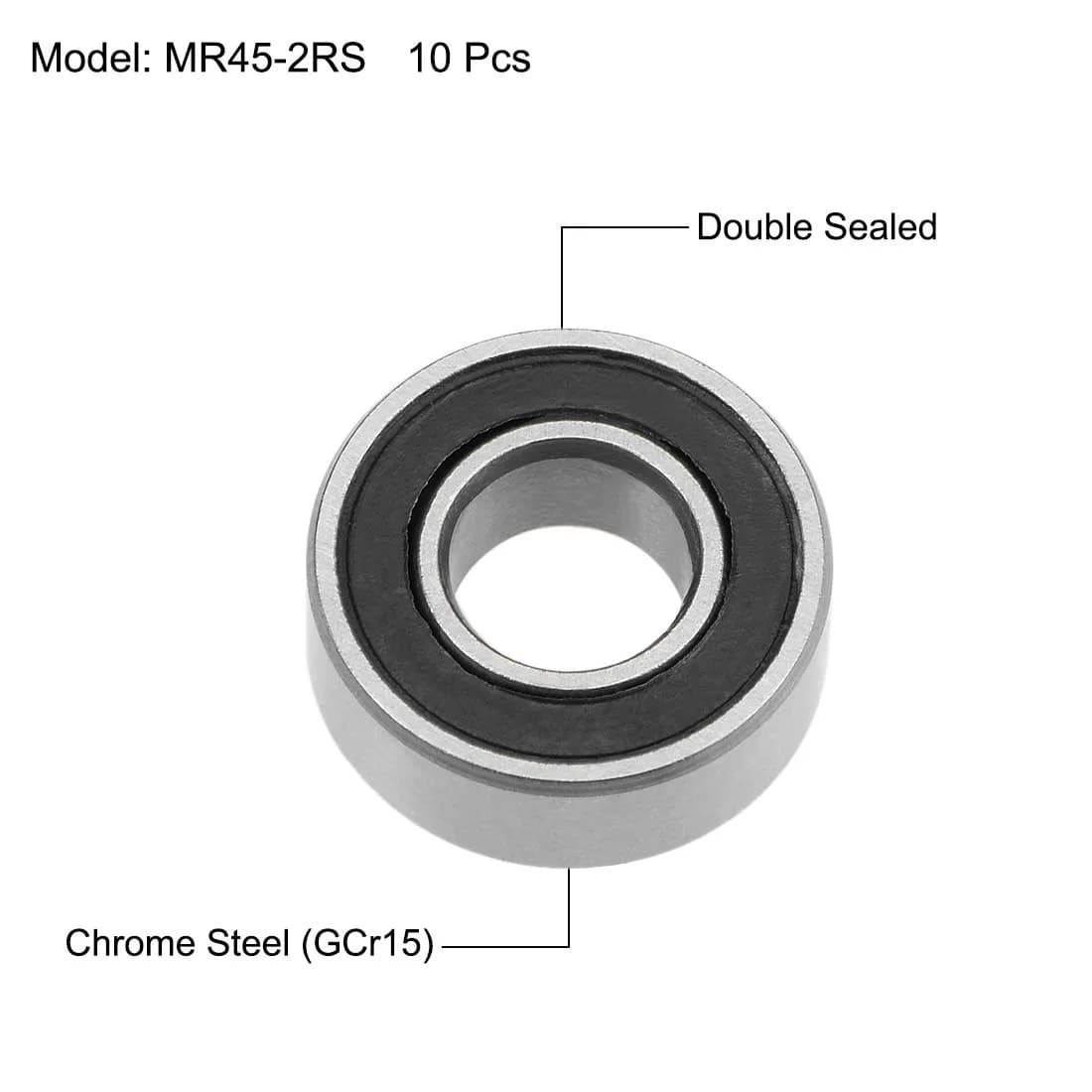 uxcell MR115-2RS Deep Groove Ball Bearings 5mm Inner Dia x 11mm OD x 4mm Bore, Double Sealed, Chrome Steel Z2, Pack of 10 - view 2