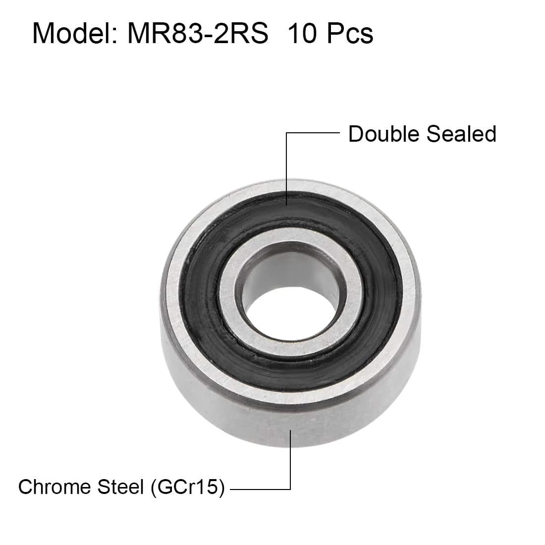 uxcell MR83-2RS 3mm x 8mm x 3mm Double Sealed Chrome Steel Deep Groove Ball Bearings (10pcs) - view 2