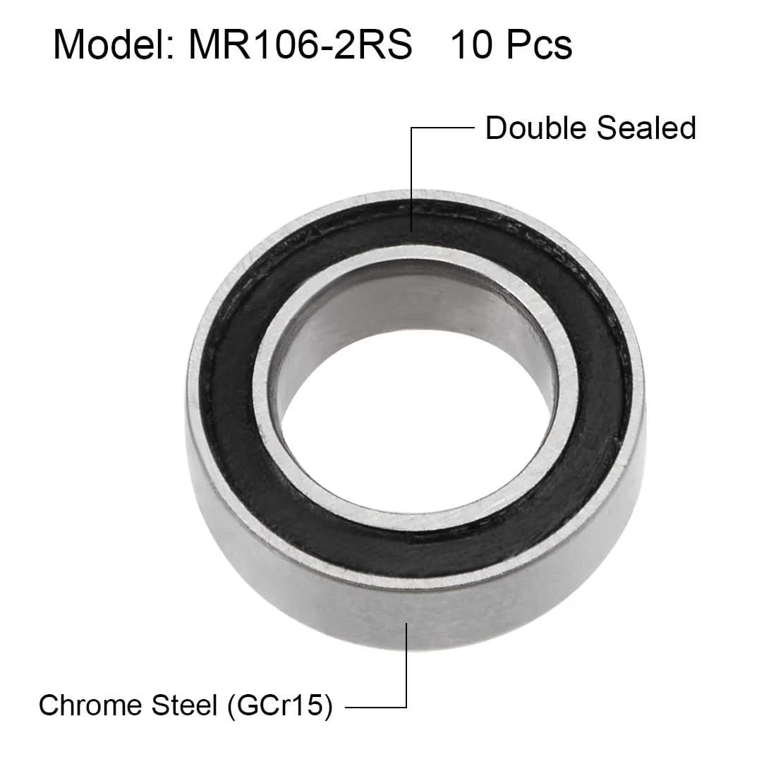 uxcell MR106-2RS 6mmx10mmx3mm Deep Groove Ball Bearings, Double Sealed Chrome Steel Z2 - view 2