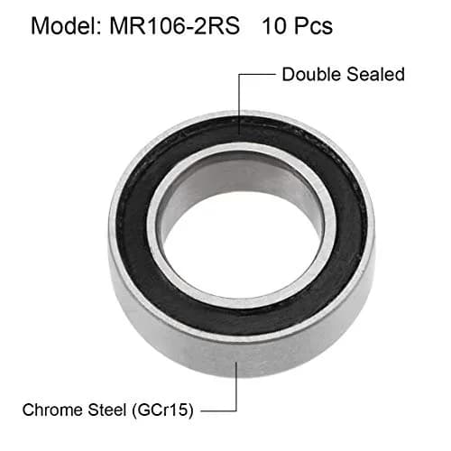 uxcell MR106-2RS 6mmx10mmx3mm Deep Groove Ball Bearings, Double Sealed Chrome Steel Z2 thumbnail 2