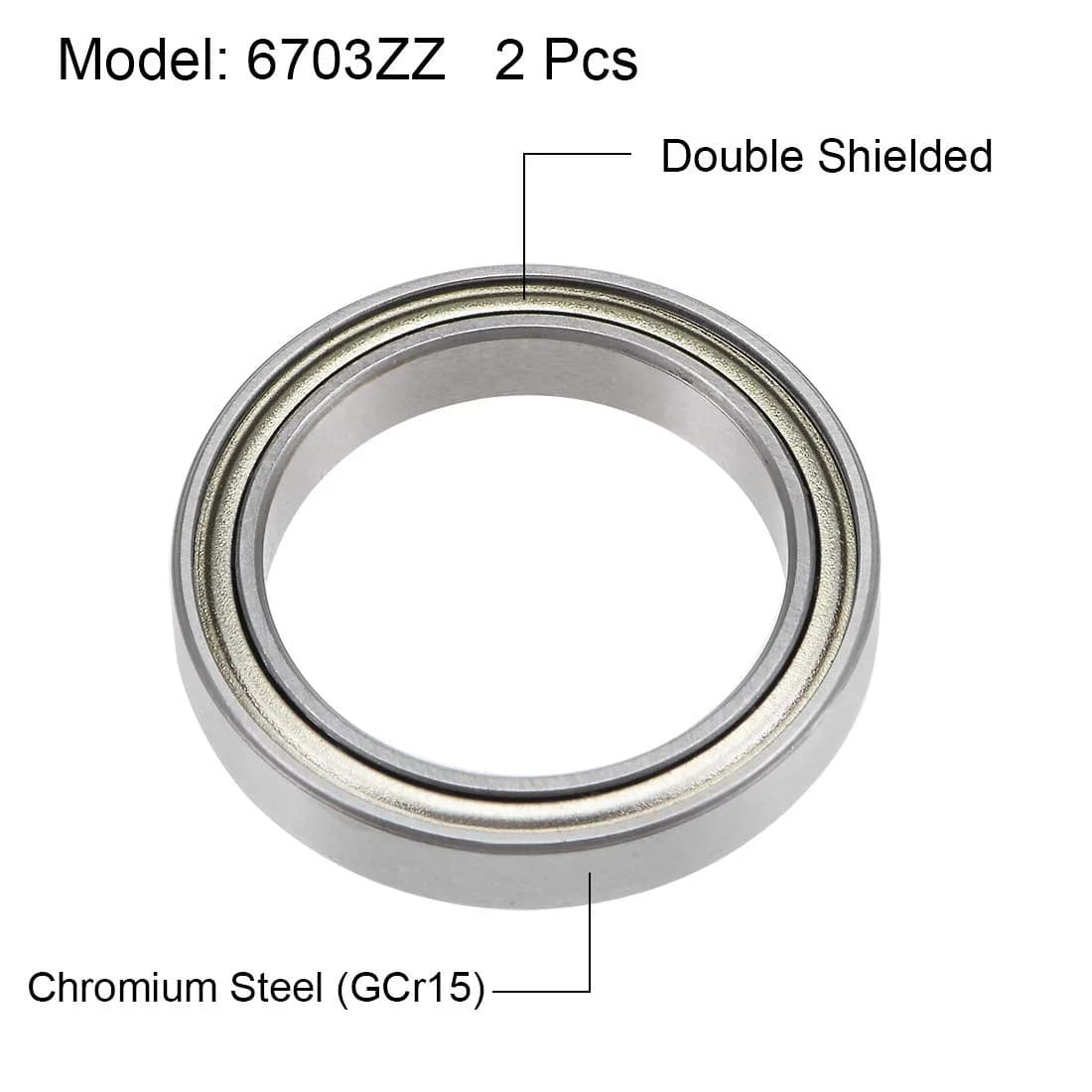 uxcell 6703ZZ Deep Groove Ball Bearings 17mm x 23mm x 4mm Double Shielded Chrome Steel 2 Pcs - view 2