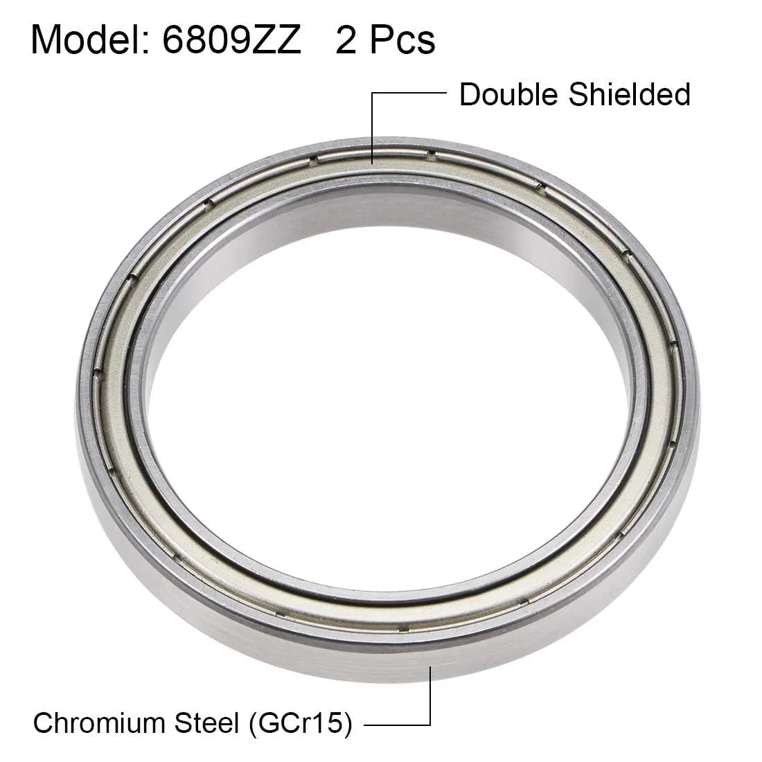 uxcell 6809ZZ Deep Groove Ball Bearings 45mm x 58mm x 7mm Double Shielded Chrome Steel (2 Pcs) - view 2