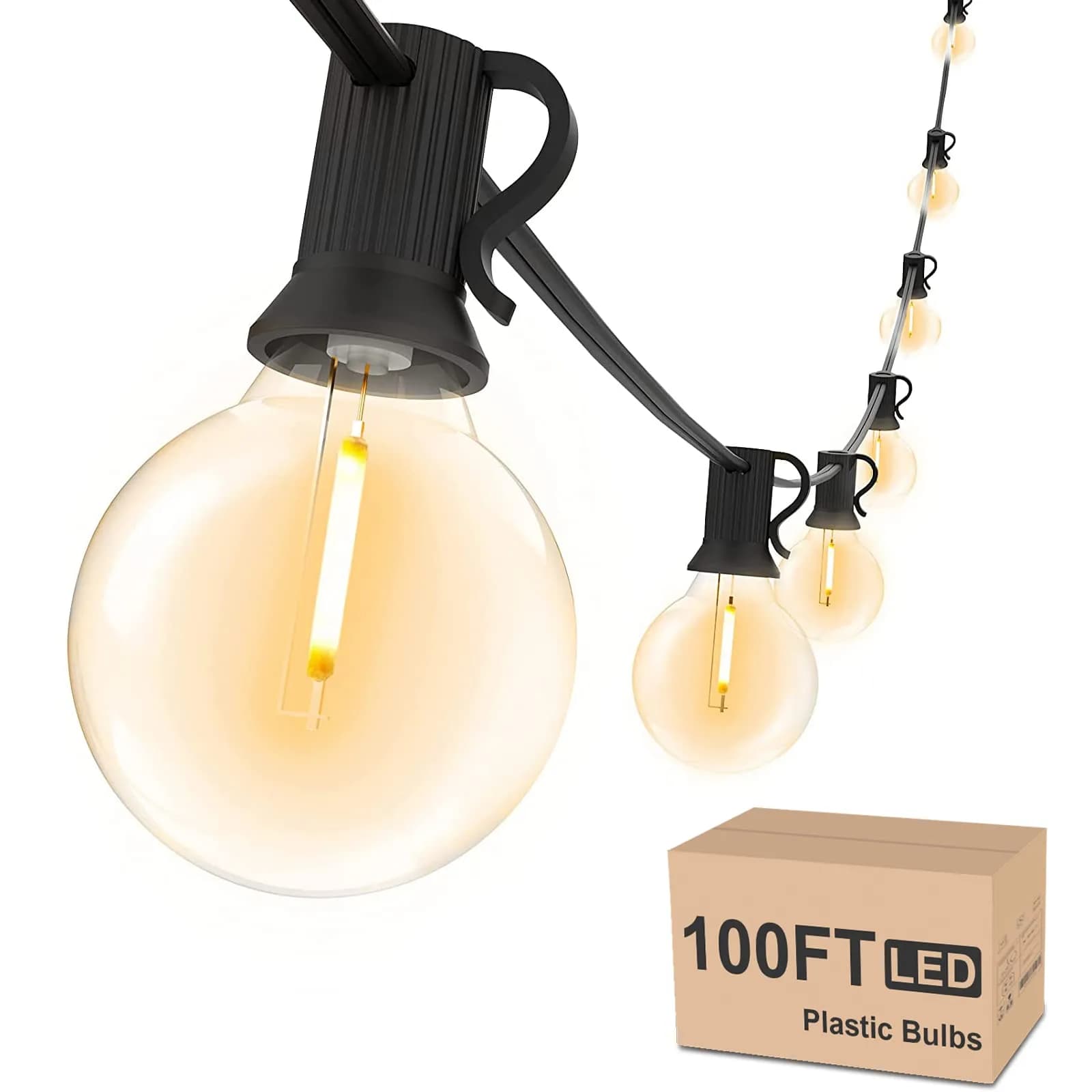 Svater Outdoor String Lights Waterproof 100 FT | Shatterproof LED Globe Bulbs for Patio & Garden — 100FT