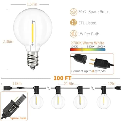 Svater Outdoor String Lights Waterproof 100 FT | Shatterproof LED Globe Bulbs for Patio & Garden thumbnail 2