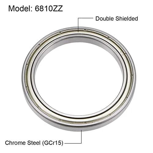 uxcell 6810ZZ Deep Groove Ball Bearings 50mm ID x 65mm OD x 7mm Bore Double Shielded Chrome Steel (2-Pack) thumbnail 2