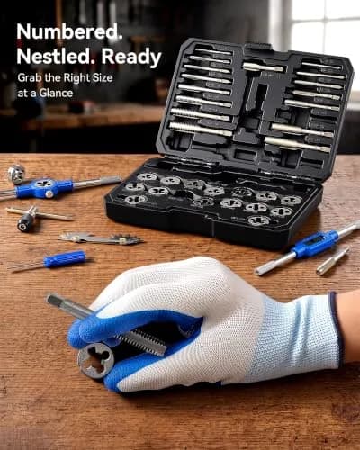 Orion Motor Tech SAE Tap and Die Set 40 pc | Thread Repair & Cutting Kit with Wrenches for Power & Hand Tools thumbnail 6