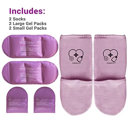 Zomaple Cold Therapy Socks with 2 Gel Packs, Medium, Lavender | Reusable Foot & Ankle Ice Wrap for Neuropathy & Hot Feet thumbnail 4