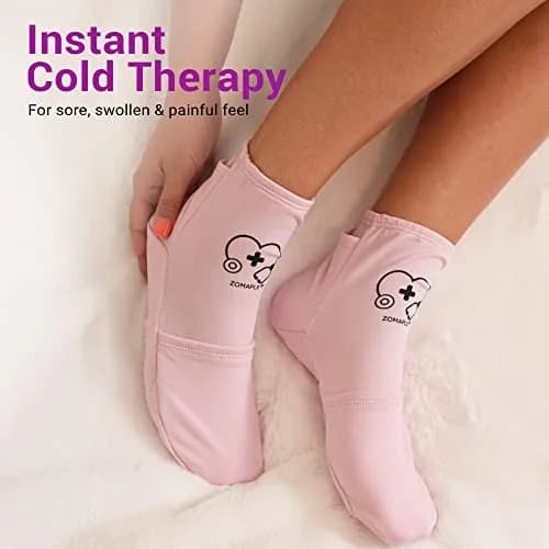 Zomaple Cold Therapy Socks with 2 Gel Packs, Medium, Lavender | Reusable Foot & Ankle Ice Wrap for Neuropathy & Hot Feet thumbnail 3