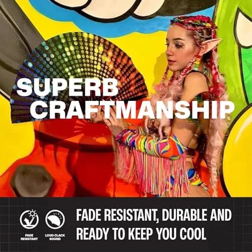 SoJourner Bags Bright Lights Rave Fan - Large Folding Clack Fan for Men and Women | EDM, Festival Accessory thumbnail 5