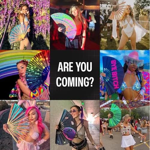 SoJourner Bags Bright Lights Rave Fan - Large Folding Clack Fan for Men and Women | EDM, Festival Accessory thumbnail 7