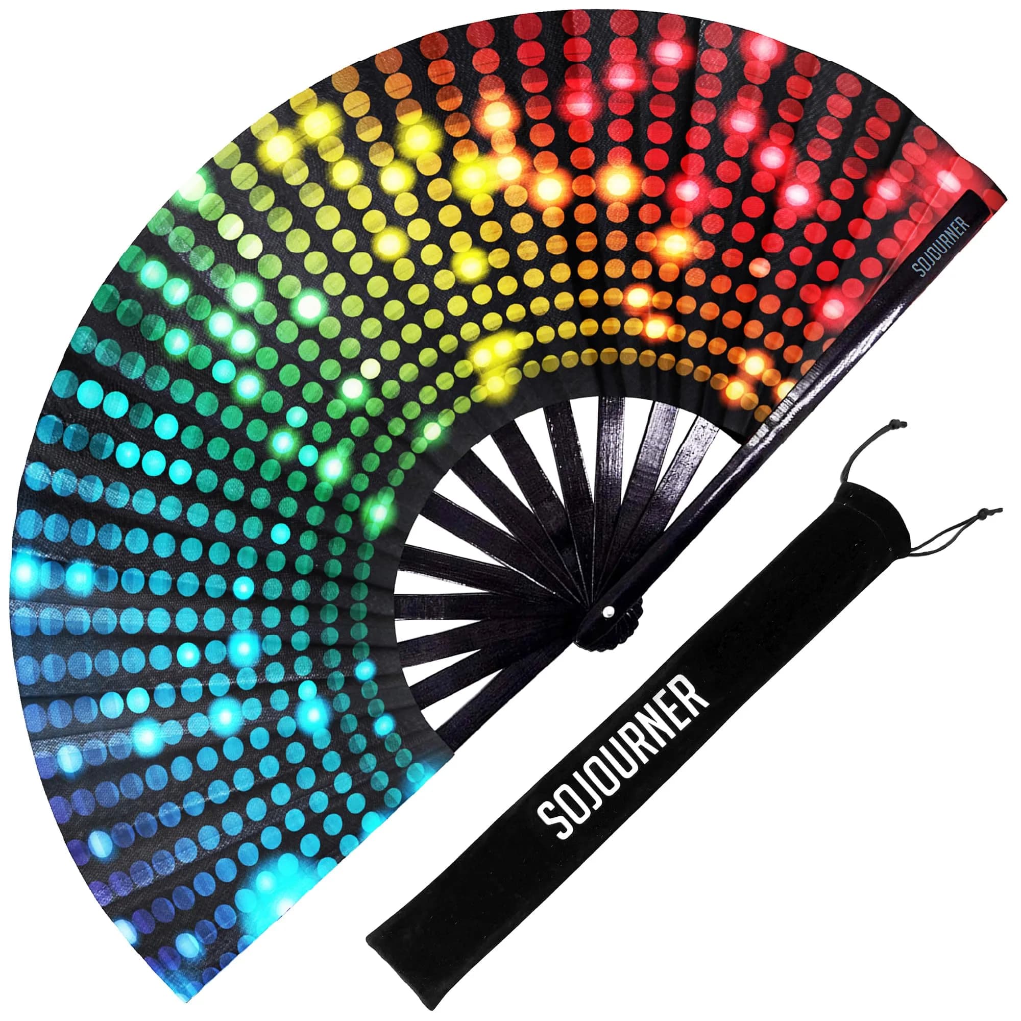 SoJourner Bags Bright Lights Rave Fan - Large Folding Clack Fan for Men and Women | EDM, Festival Accessory