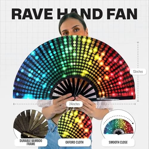SoJourner Bags Bright Lights Rave Fan - Large Folding Clack Fan for Men and Women | EDM, Festival Accessory thumbnail 3