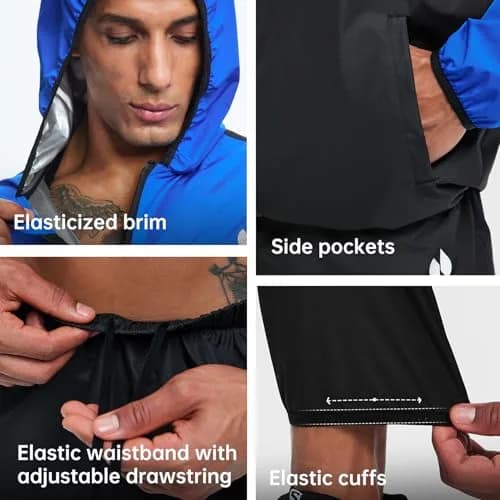 HOTSUIT Sauna Suit for Men Weight Loss Sweat Suits Jacket Pant Full Body Blue 5XL | Enhance Workout Effect thumbnail 4