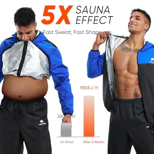 HOTSUIT Sauna Suit for Men Weight Loss Sweat Suits Jacket Pant Full Body Blue 5XL | Enhance Workout Effect thumbnail 2