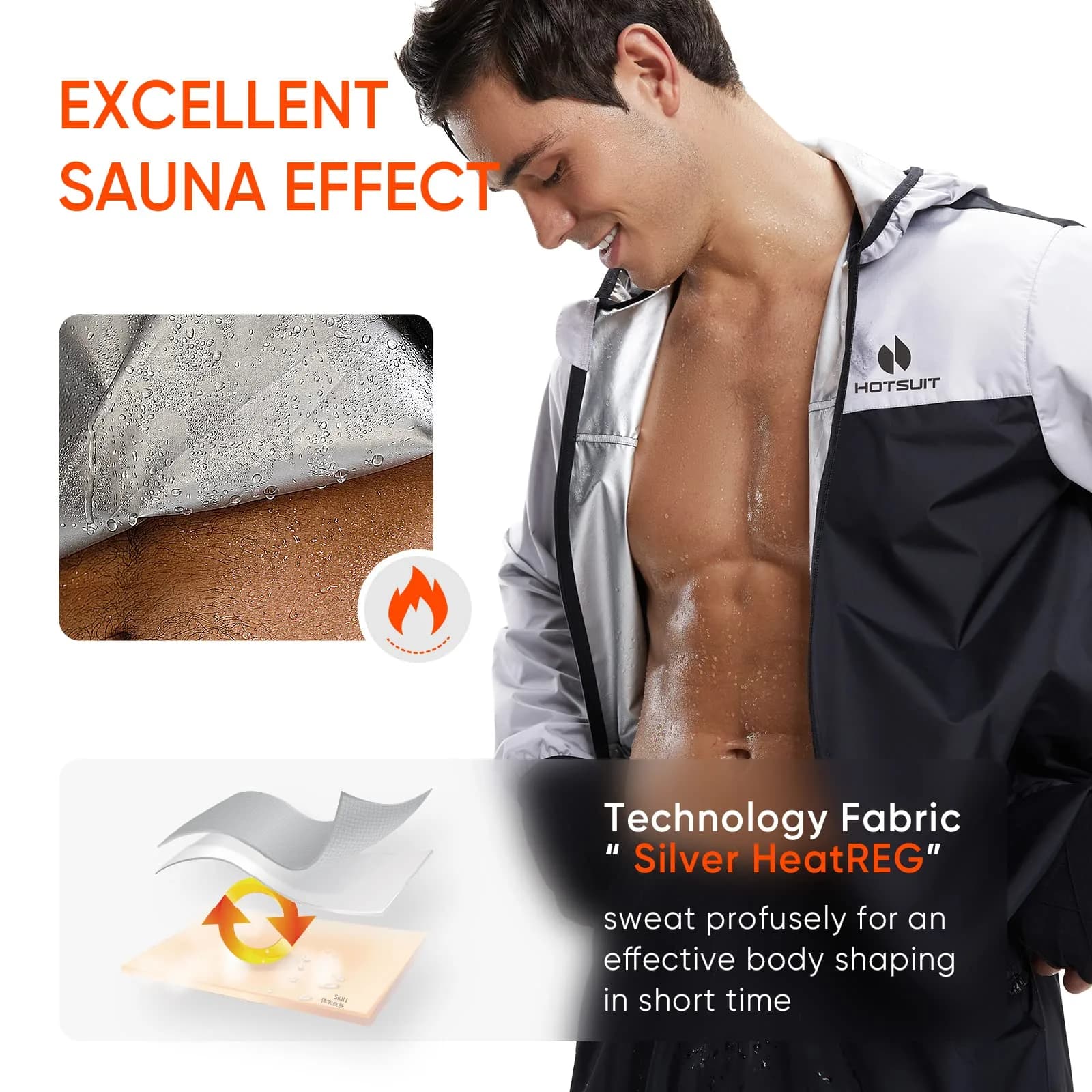 HOTSUIT Men's Sauna Suit Jacket White L | Enhances Workout Effect, Increases Sweat 5x - view 7