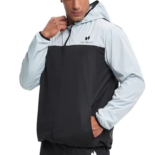 HOTSUIT Men's Sauna Suit Jacket White L | Enhances Workout Effect, Increases Sweat 5x thumbnail 1