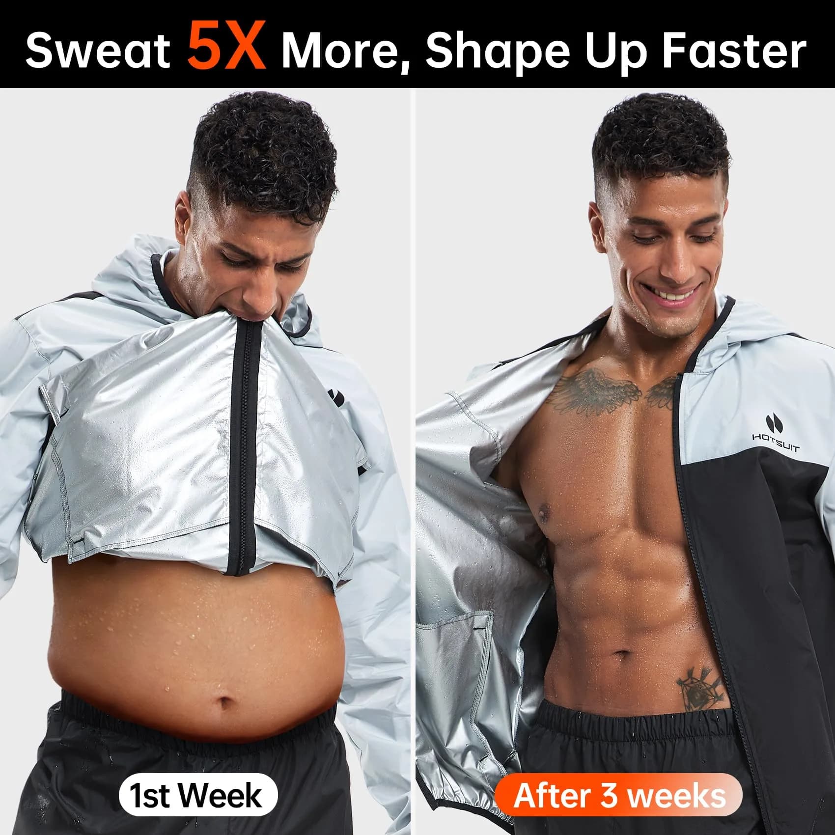 HOTSUIT Men's Sauna Suit Jacket White L | Enhances Workout Effect, Increases Sweat 5x - view 4