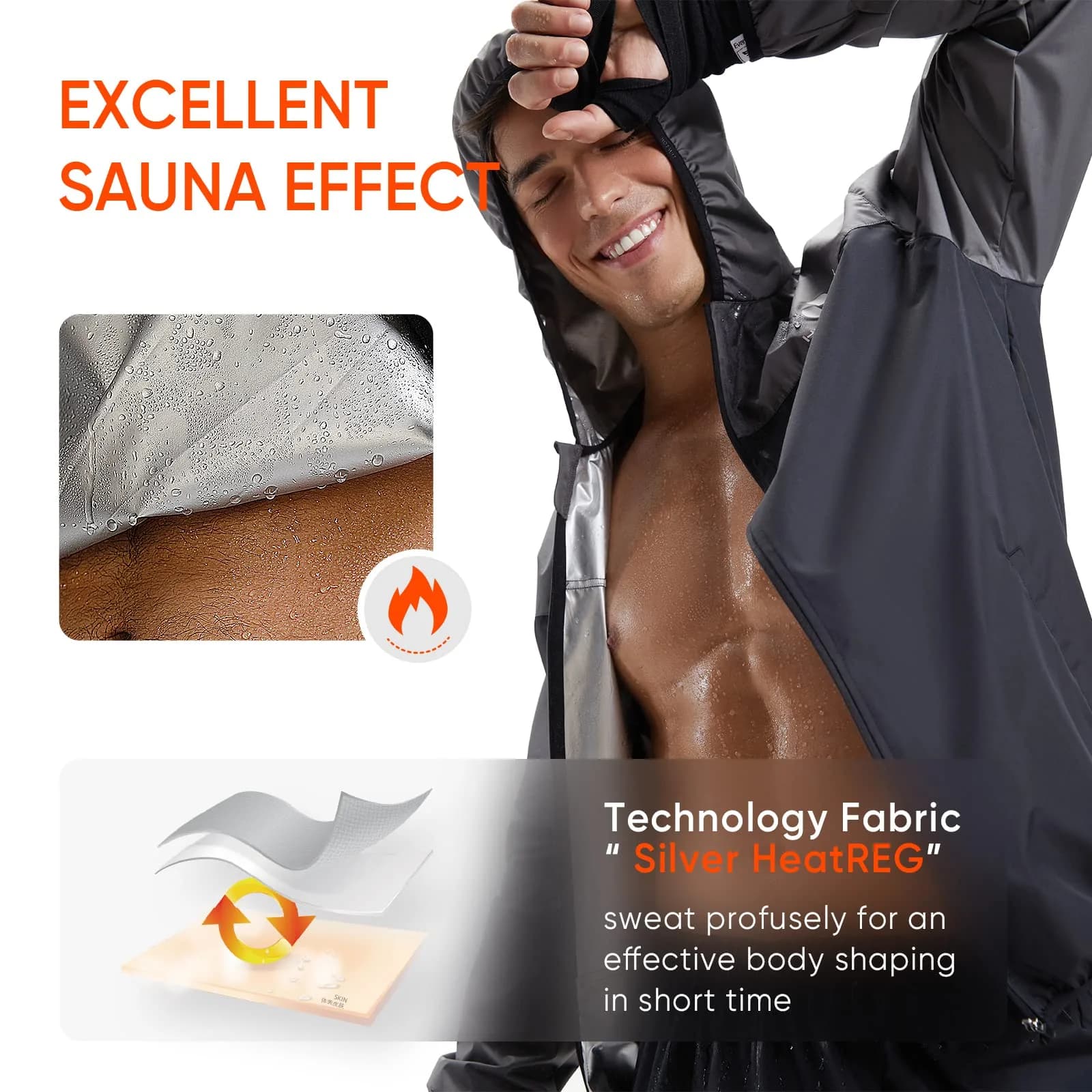 HOTSUIT Men's Sauna Suit Jacket Gray 5XL | Sweat-Inducing Workout Gear - view 7